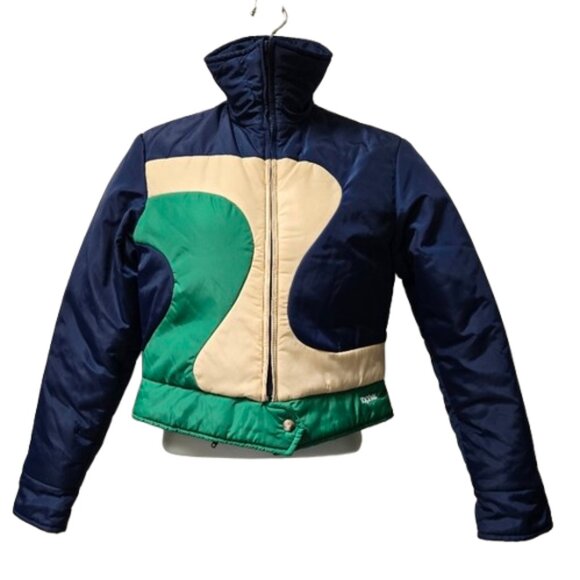 TOPHER Vintage Ski Navy Green Jacket Down Feather Moto Puffer Jacket - Picture 1 of 13